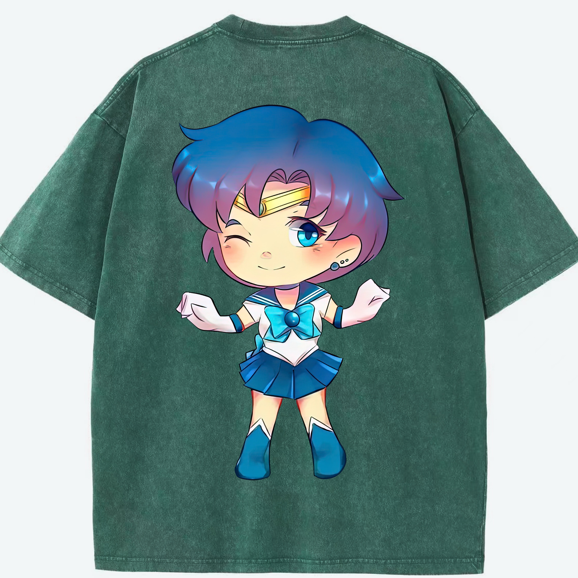 （画像用） 美少女戦士セーラームーン 水野 亜美 みずの あみ Sailor Moon Mizuno Ami 綿100% ヴィンテージ風 半袖Tシャツ（背面プリント）